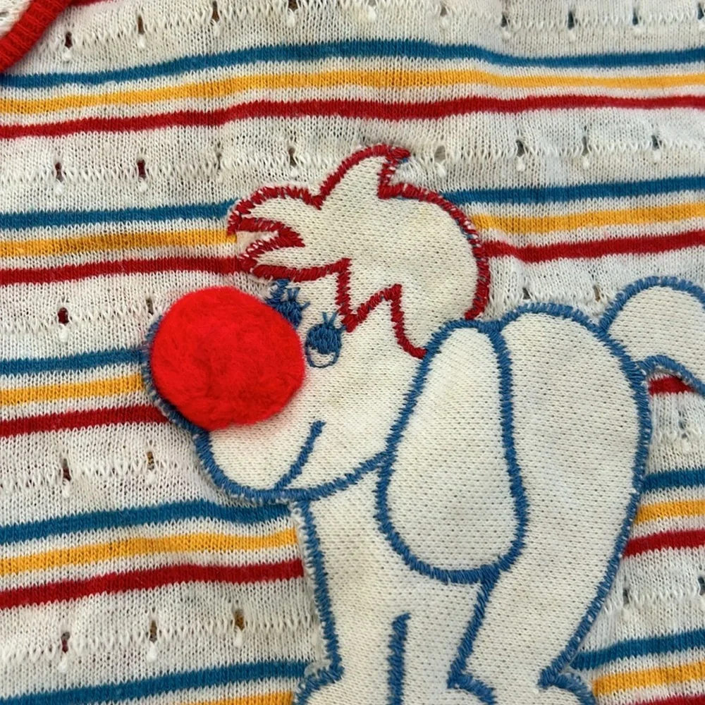 Vtg Doe Spun Baby Boy Primary Colors Stripes Romper 6-9 Months